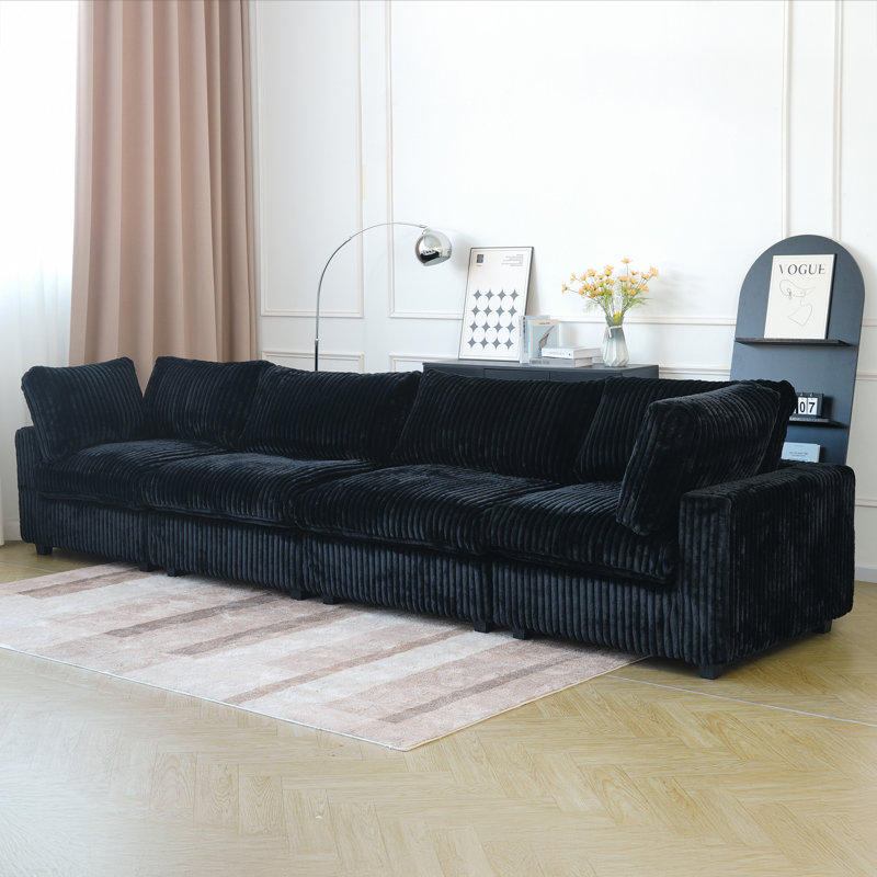 Canapé modulaire rembourré à accoudoirs larges, 4, Noir, H 25,6 po x l 157,48 po x P 39,37 po
