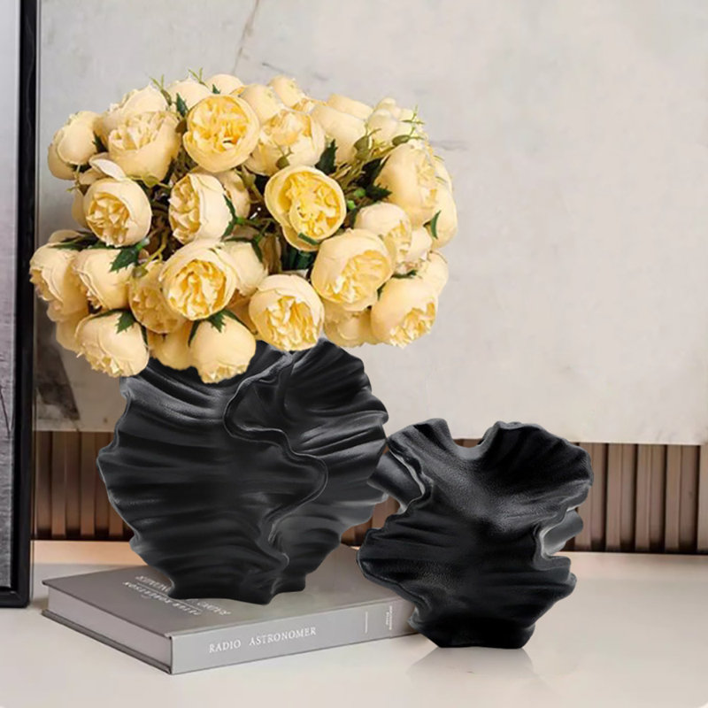 Ceramic Vase, Minimalist Nordic Boho Style, Set Of 2, Black