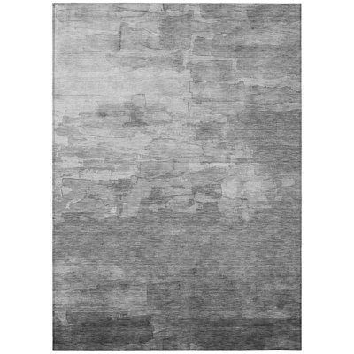 Tapis intérieur lavable rayé gris et argent 5 pi x 8 pi