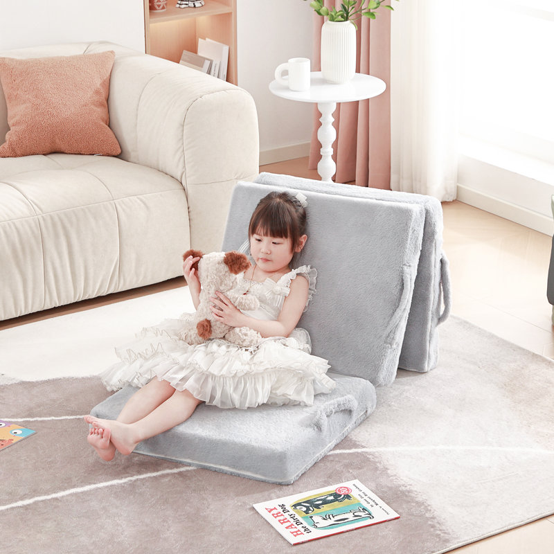 Kids Sleeper Chair,Kids Couch Sofa, Folding Toddler Couch, Plush Gray