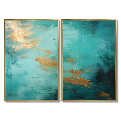 Turquoise Tranquility - Abstract Landscapes Wall Art, Teal Landscapes Canvas Print Set of 2