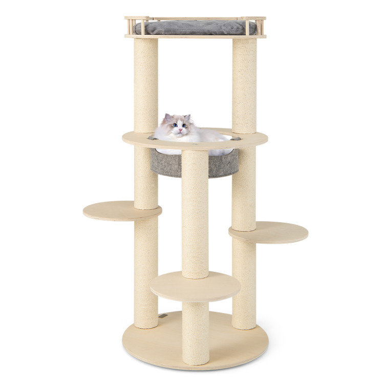 Arbre à chat en bois autoportant à 5 niveaux avec perchoir et hamac