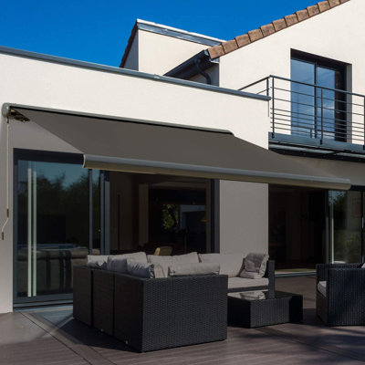 Dakota Fields 300cm W x 250cm D Polyester Grey Cover Retractable Patio Awning