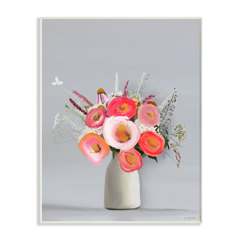« fleur vase rose gray » par leah straatsma-reproduction d’art, H 19 po x l 13 po x P 0,5 po, Plaque murale