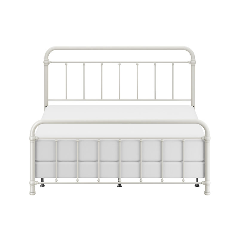 Lit standard à profil bas Melancon, Très grand, Blanc doux / Beige satiné