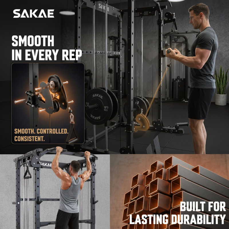 Support à squats multifonctionnel avec système de croisement de câbles réglable pour l'entraînement en force, cage électrique avec dérouleur LAT, barre de traction, barres de trempage et accessoires d'entraînement