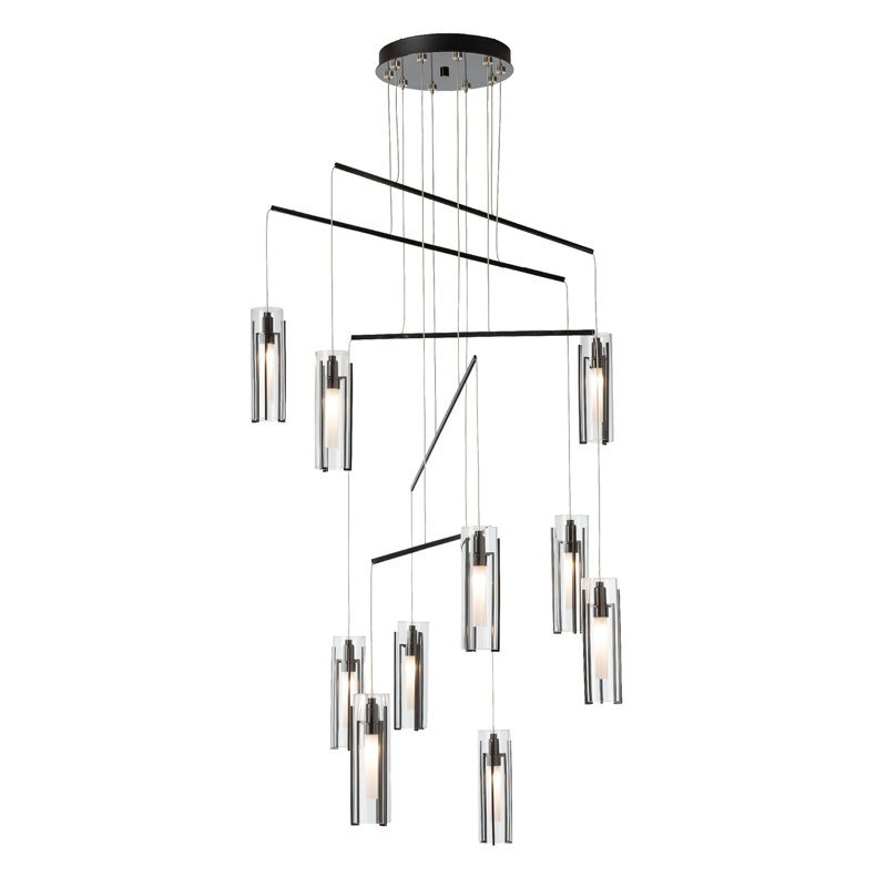 Luminaire suspendu mobile 10 lumières Exos - Hauteur totale standard, Verre transparent, 68", Encre