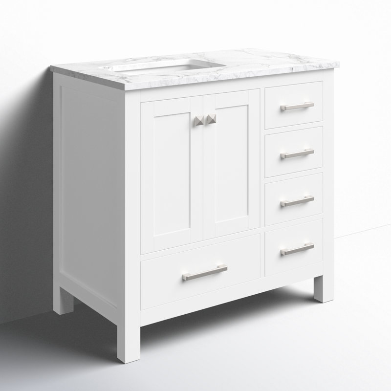 Anvay 36 in. Single Sink Freestanding Bath Vanity in Matte White with Carrara Marble Top, Matte White, Marble - White Carrara