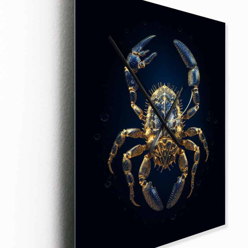 Horloge murale surdimensionnée exquise Scorpion doré sur bleu I, Médium