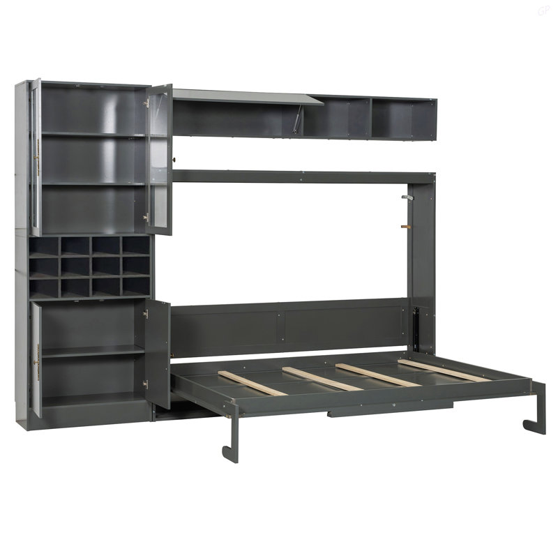 Lit escamotable double pleine grandeur avec canapé et tablettes USB