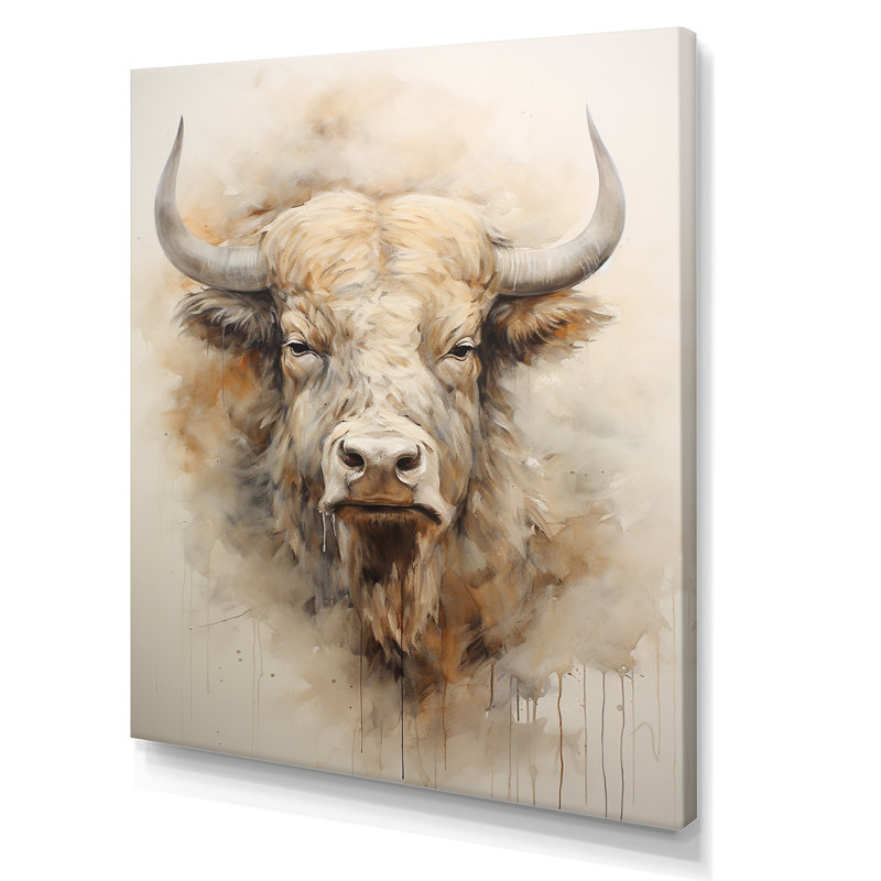 Tête de bison Buffalo sur toile, H 20 po x l 12 po, Toile tendue
