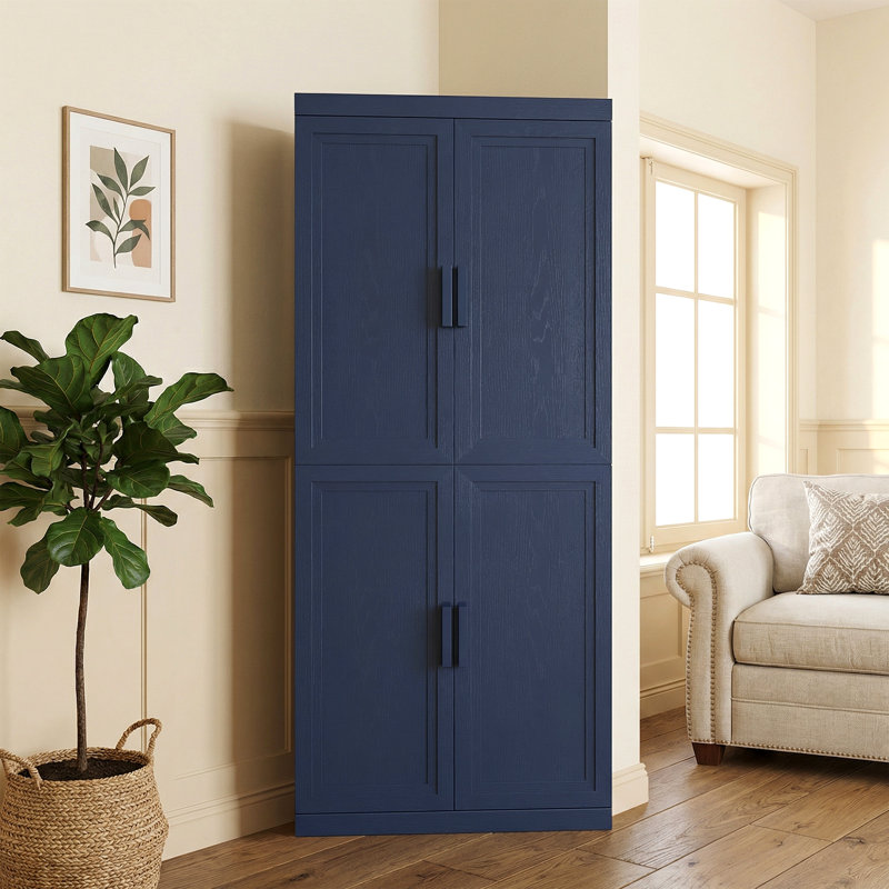 Armoire de rangement en coin 72 po H avec tablettes réglables, Dark Blue-72"H