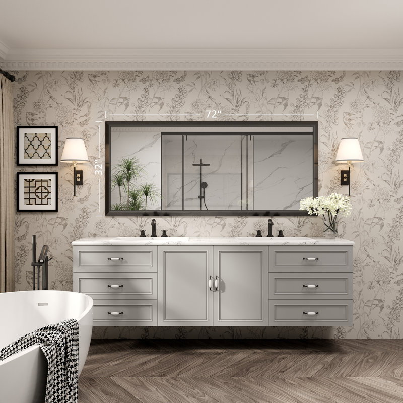 Miroir de meuble-lavabo mural Molly, Noir, 72 po x 32 po