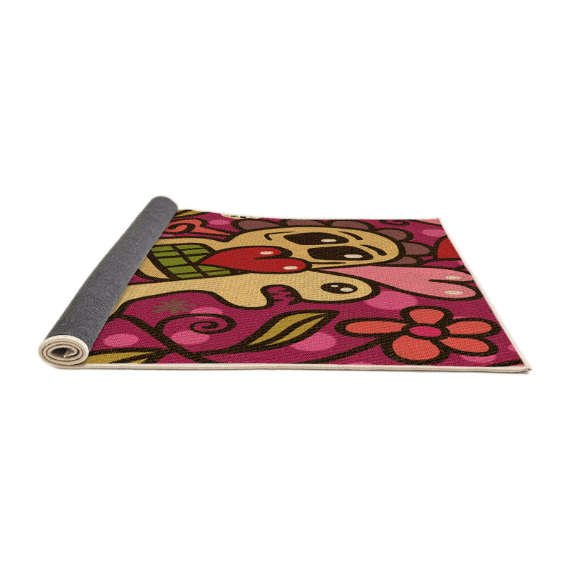 Tapis zone rose en laine pois points, Rond 3 pi