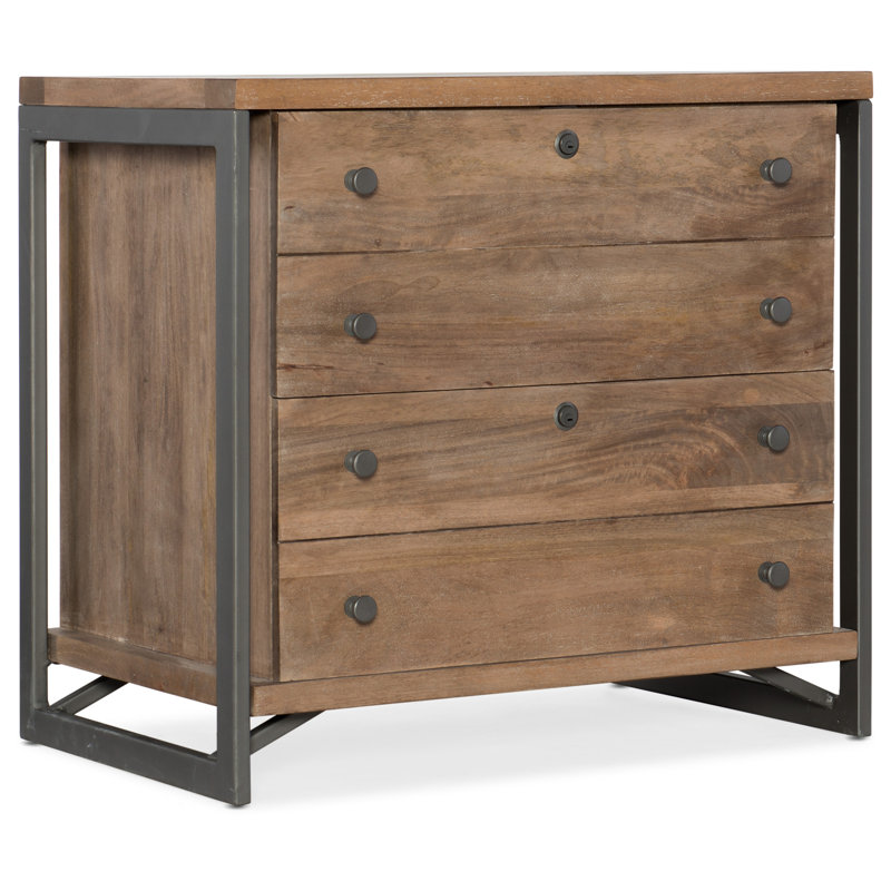 32'' Gray/Brown Mango Wood 2-Drawer Lockable Lateral File Cabinet