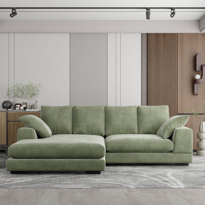 Canapé modulaire en forme de L Daisy Cozy réversible gauche ou droit, Velours côtelé vert
