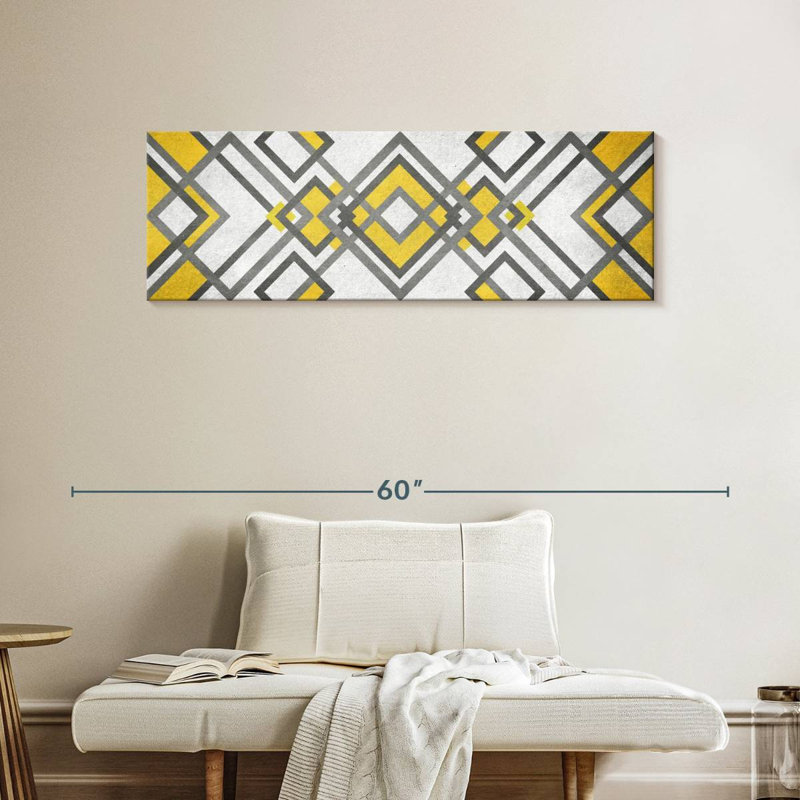 Diamant abstrait géométrique sur toile, H 15 po x l 45 po x P 1,25 po