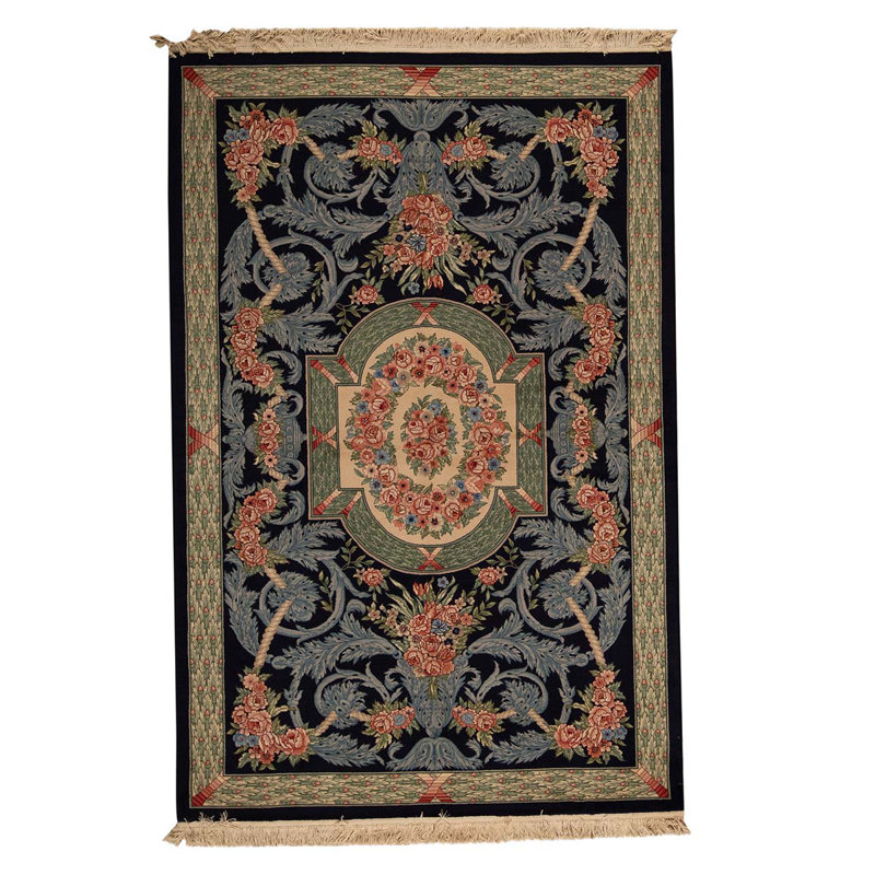 Tapis gris / noir / beige noué à la main de haute qualité et unique