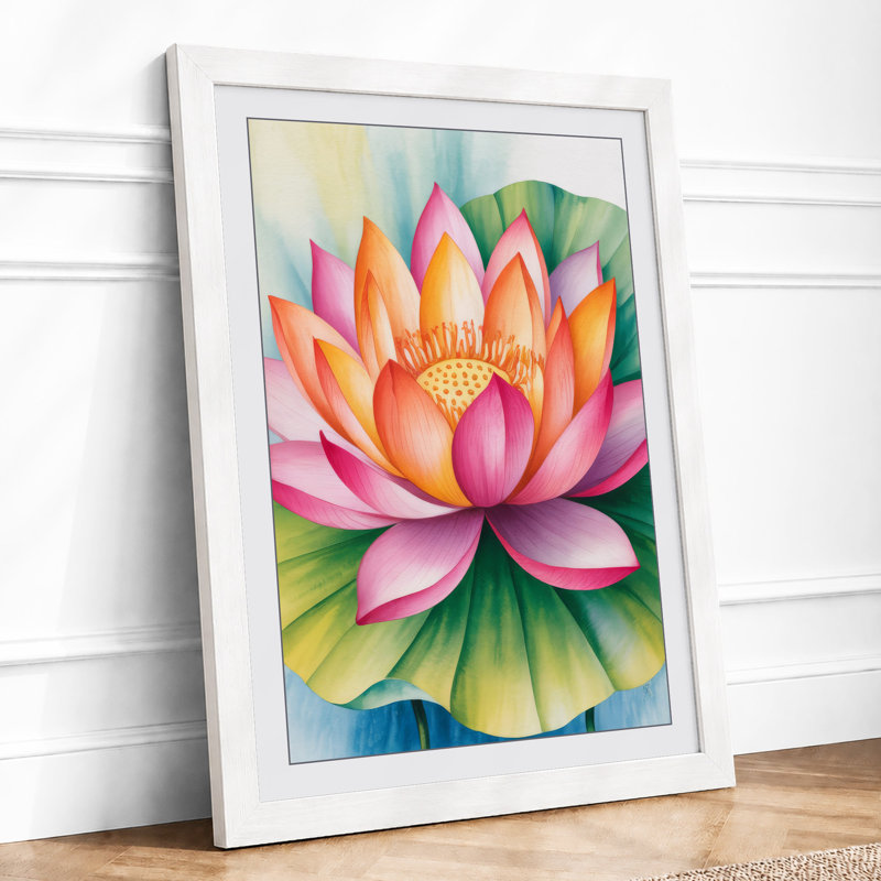 Lotus in Bloom Botanical - Framed Print, A1 - 84.1 x 59.4 cm, White