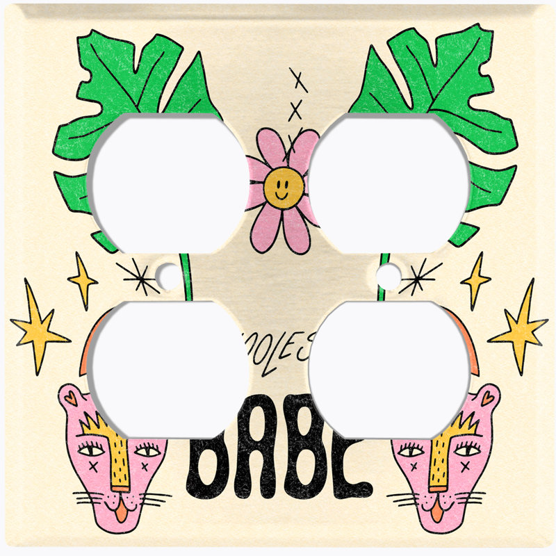Cute Babe Cool Leaf Cat Doodle Cartoon Beige Patterned 2 - Gang Toggle Light Switch Standard Wall Plate