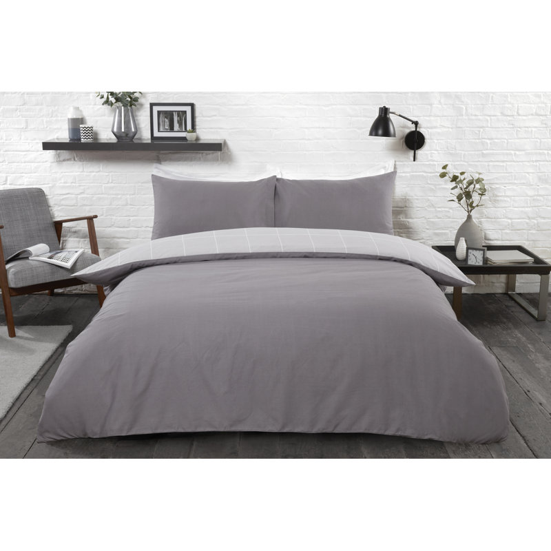 Clementi Cotton Blend Chequered Duvet Cover with Pillowcases Included, Full / Double
