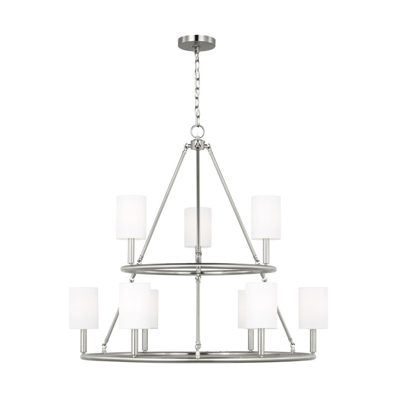 Très grand lustre 9 lumières Egmont, Acier brossé