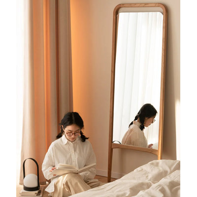 Natural wood-colored cherry wood full-length mirror floor-length mirror and full-length mirror