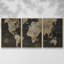 Safari World Map - 3 pièces, reproduction encadrée sur toile-381182277-381182279