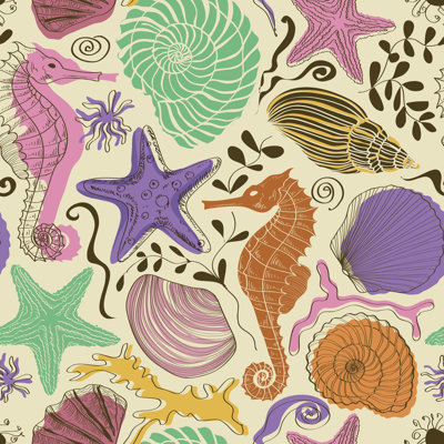Pattern Of Sea Animals by Annykos - Wrapped Canvas Print