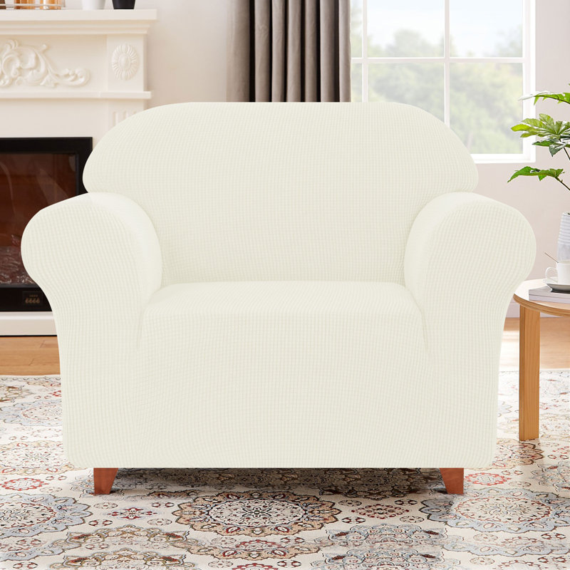 Housse pour fauteuil à coussins carrés / rectangulaires texturé, Blanc Ivoire