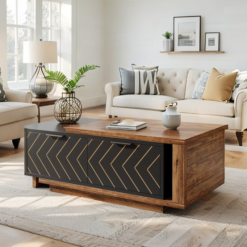 Table basse extensible, table basse centrale avec 2 tiroirs de rangement