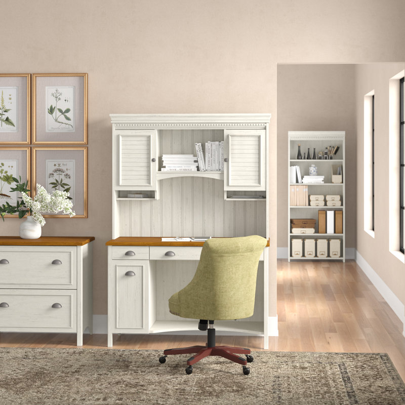 Ensemble de bureau d'ordinateur avec huche 3 pièces Akyrie, Blanc antique