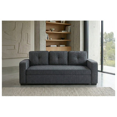 Dark Gray Chenille Convertible Sleeper Sofa with Pull-Out Bed, Tufted Back Modern Living Room Furniture