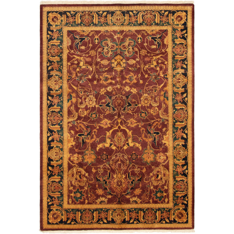 Tapis unique rouge foncé en laine noué à la main Tabriz des années 2010 de 6 pi 1 po x 8 pi 10 po Finella