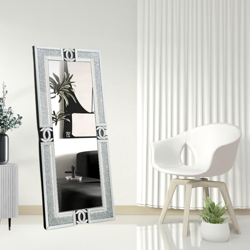 Miroir de plancher 72 "moderne avec 7 couleurs changeantes, Bluetooth et haut-parleurs de forme rectangulaire, Gris