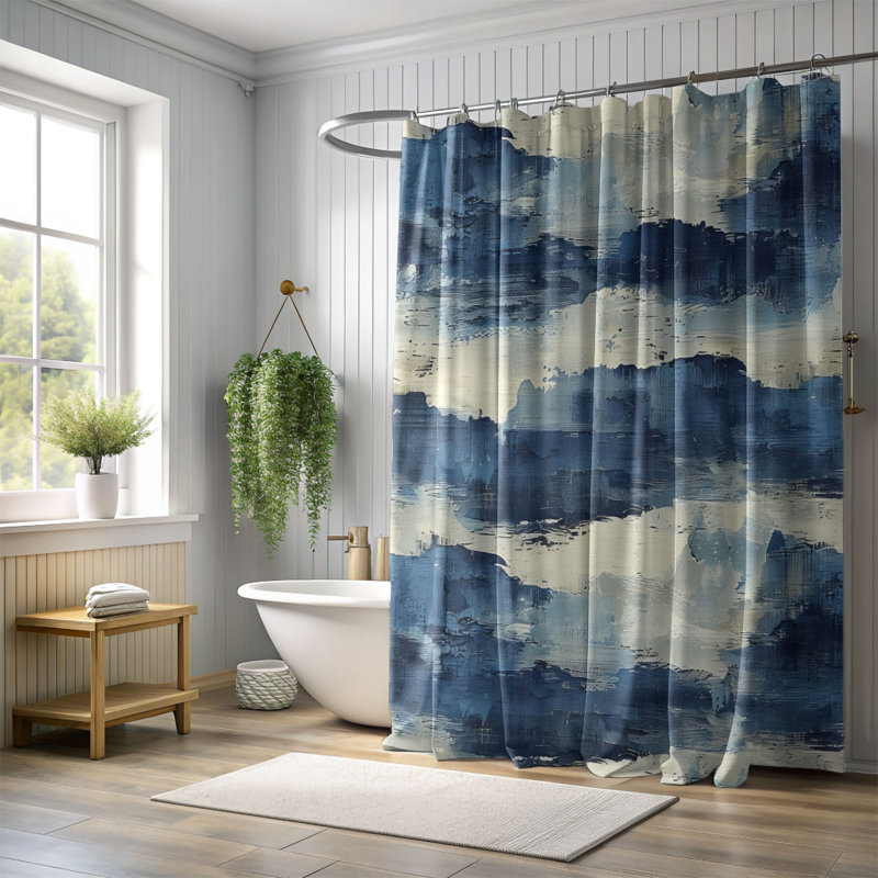 Blue Shades - Rideau de douche Premium, H 74 po x l 71 po