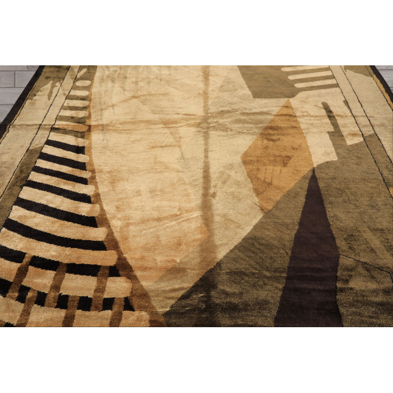Tapis art déco tibétain en laine noué à la main 8 x 10 po
