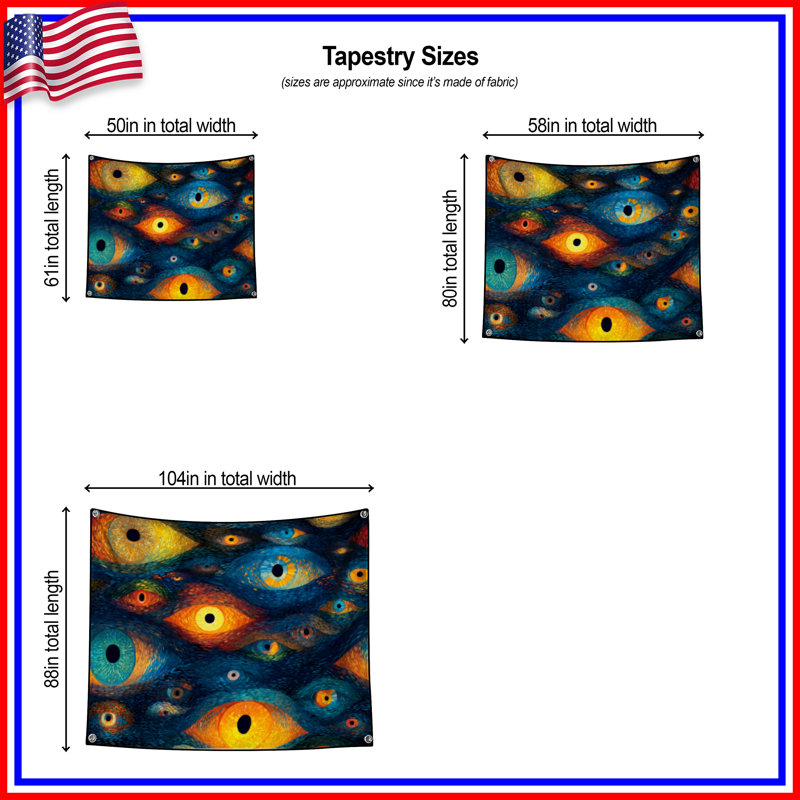 Tapisserie murale yeux - décoration murale abstraite, 50in H x60in W with 4 Grommets