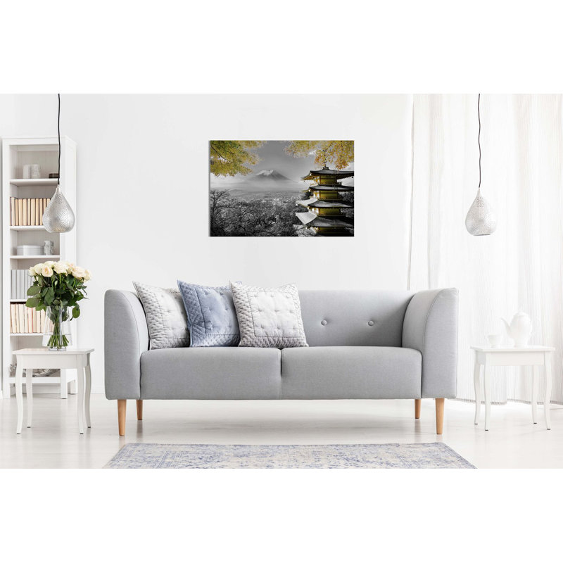 Japanese Temple In Autumn - Wrapped Canvas Print, 51cm H x 76cm W, Yellow