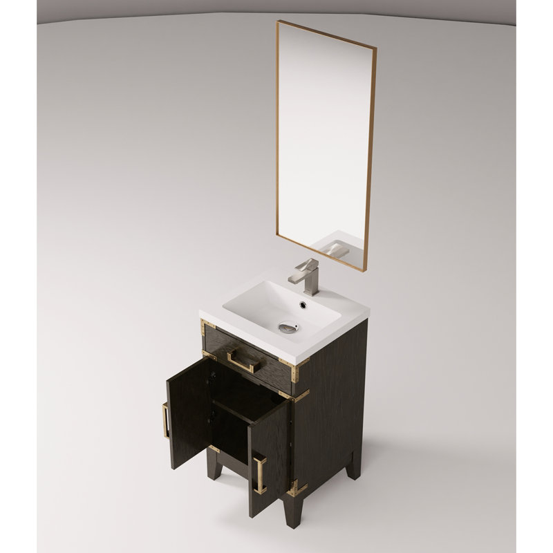 18 po De meuble-lavabo profond avec robinetterie de salle de bain profonde en chêne brun, Chêne brun