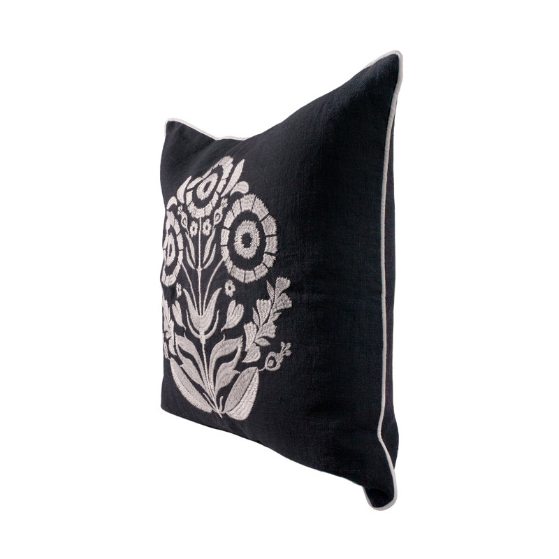 Floral Linen Throw Pillow, 20"H x 20"W, Square