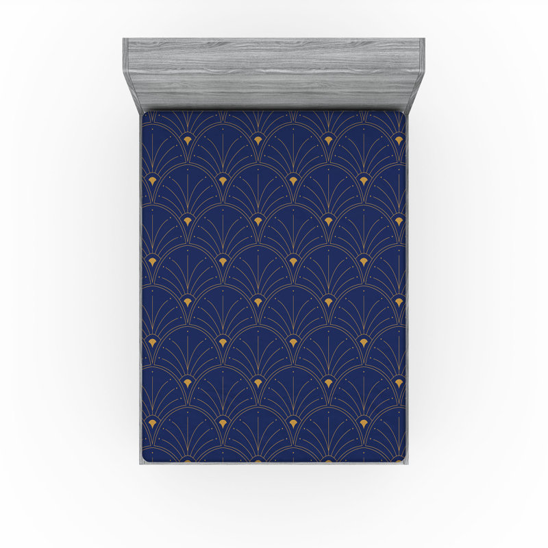  Drap-housse géométrique, Drap-housse de taille double, Navy Blue Sand Brown