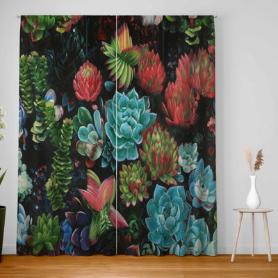 Set of Colorful Succulents Blackout Curtains | Home Decor