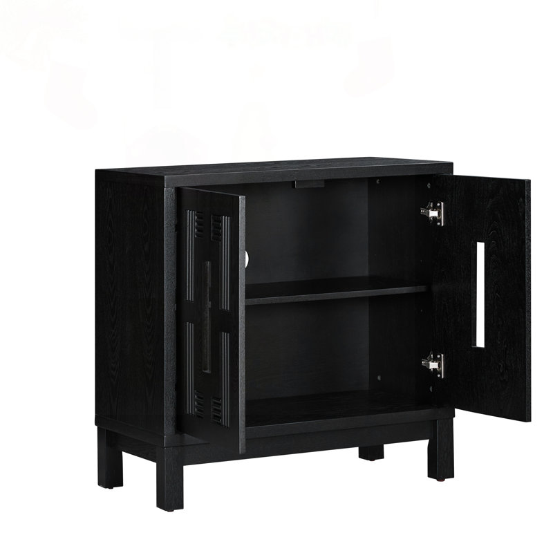 Buffet Mid-Century moderne avec motif ajouré sculpté, Black
