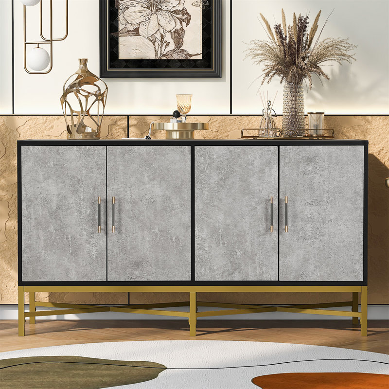Distinctive Features of Four-Door Cabinet with Metal and Cross-Leg, Antique Gray