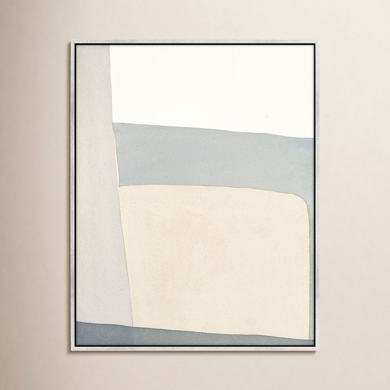 Simple Grey Painting by Julia Balfour, Silver Framed Canvas, 30" H x 24" W x 1.4" D