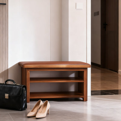 2-Tier Solid Wood Shoe Bench With Storage Shelf | Heavy-Duty Shoe Rack Organizer For Entryway, Hallway & Mudroom | Rustic Brown Finish