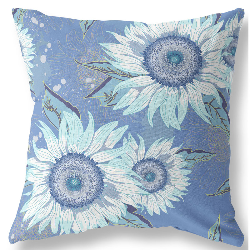  Housse et insert de coussin carré tournesol, 20 po x 20 po, Bleu/blanc