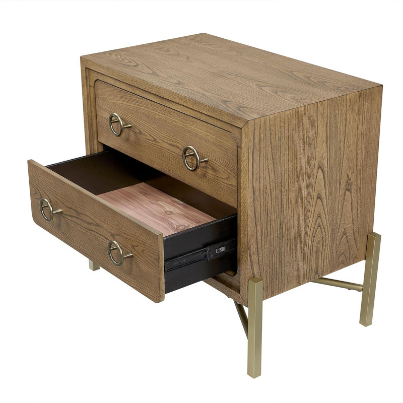 Table de chevet 2 tiroirs avec finition USB au latte avec base en métal