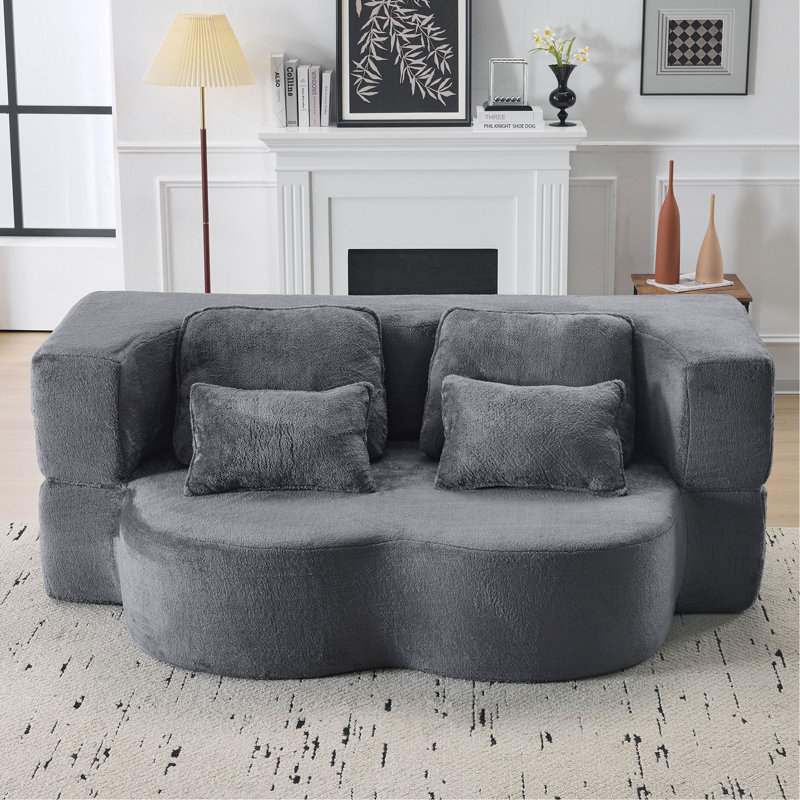 Queen Size Foldable Sofa Bed, Chenille Futon Sofa Couch, High-Density Foam Convertible Sleeper Sofa, Foldable Floor Couch Bed For Living Room, Guest Room, Bedroom